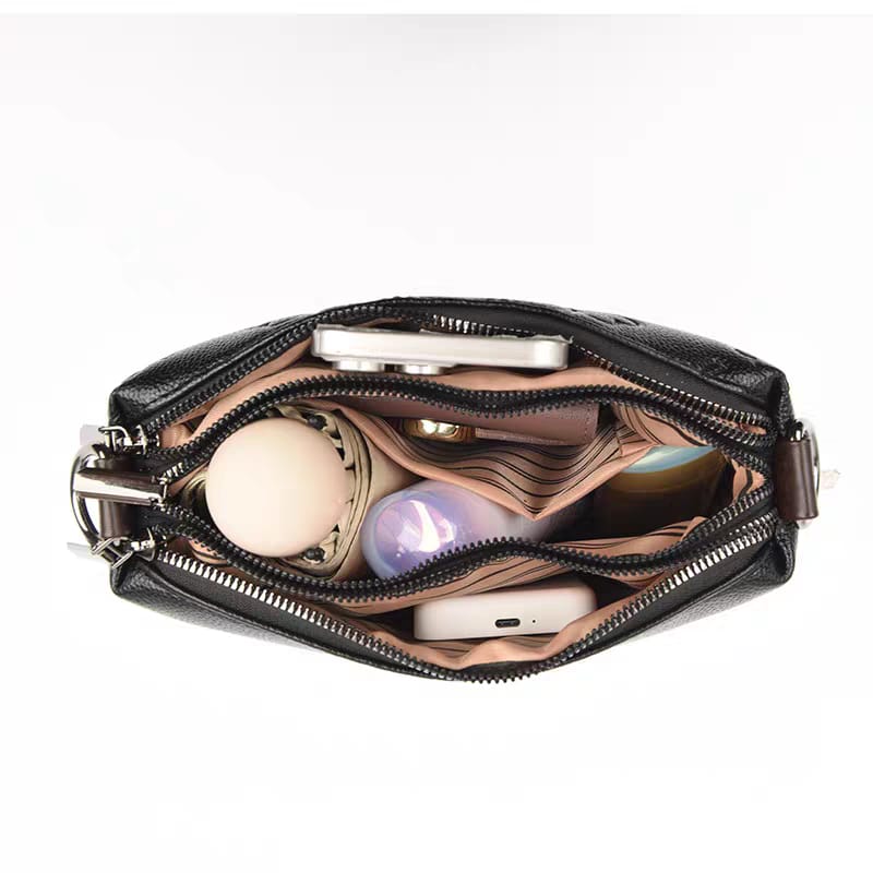 Stylish 3 Partition Leather Look Elephant Broad Belt Sling Bag